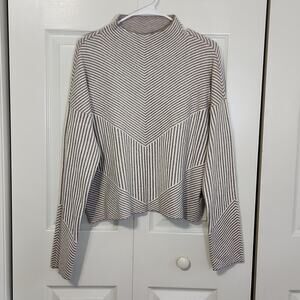 Cynthia Rowley Brown White Striped Funnel Neck Long‎ Sleeve Sweater XL Viscose